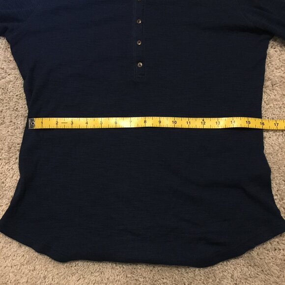 100% Cotton Bleu Gray Lace Shoulder 1/4 Button Down Dark Blue Top - Small - Picture 12 of 15